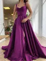A-Line/Princess Straps Court Train Satin Prom Dress With Pockets