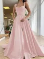 A-Line/Princess Straps Court Train Satin Prom Dress With Pockets