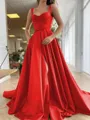 A-Line/Princess Straps Court Train Satin Prom Dress With Pockets