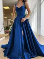 A-Line/Princess Straps Court Train Satin Prom Dress With Pockets