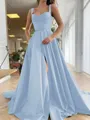 A-Line/Princess Straps Court Train Satin Prom Dress With Pockets