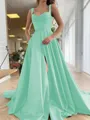 A-Line/Princess Straps Court Train Satin Prom Dress With Pockets