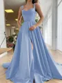 A-Line/Princess Straps Court Train Satin Prom Dress With Pockets