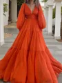 A-Line/Princess V-neck Floor-Length 30D Chiffon Prom Dress With Pleated