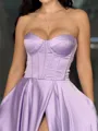 A-line Sweetheart Ruffles Sweep Train Satin Corset Porm Dress