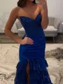 Mermaid Sweetheart Appliques Lace Sweep Train Silk Like Satin Corset Porm Dress