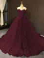 Ball Gown Off-the-Shoulder Chapel Train Tulle Prom Dress With Appliques Lace