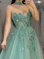 A-line Sweetheart Appliques Lace Floor-Length Tulle Corset Porm Dress