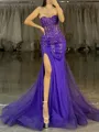 Mermaid Sweetheart Sequin Chapel Train Tulle Corset Porm Dress