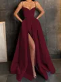 A-Line/Princess V-neck Floor-Length Satin Prom Dress With Leg Slit