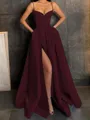 A-Line/Princess V-neck Floor-Length Satin Prom Dress With Leg Slit