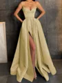 A-Line/Princess V-neck Floor-Length Satin Prom Dress With Leg Slit