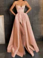 A-Line/Princess V-neck Floor-Length Satin Prom Dress With Leg Slit