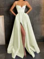 A-Line/Princess V-neck Floor-Length Satin Prom Dress With Leg Slit