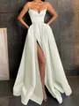 A-Line/Princess V-neck Floor-Length Satin Prom Dress With Leg Slit