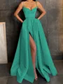 A-Line/Princess V-neck Floor-Length Satin Prom Dress With Leg Slit