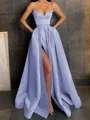 A-Line/Princess V-neck Floor-Length Satin Prom Dress With Leg Slit