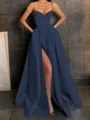 A-Line/Princess V-neck Floor-Length Satin Prom Dress With Leg Slit