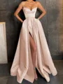A-Line/Princess V-neck Floor-Length Satin Prom Dress With Leg Slit