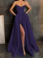 A-Line/Princess V-neck Floor-Length Satin Prom Dress With Leg Slit