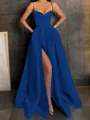 A-Line/Princess V-neck Floor-Length Satin Prom Dress With Leg Slit