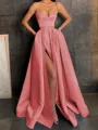 A-Line/Princess V-neck Floor-Length Satin Prom Dress With Leg Slit