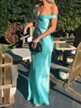 Sheath Off-the-Shoulder Floor-Length Silk Like Satin Porm Dress