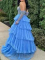 A-line Organza Straight Sleeveless Sweep Train Prom Dresses