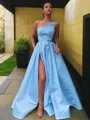 A-Line/Princess Strapless Floor-Length Satin Prom Dress With Leg Slit