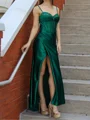 Sheath Silk Like Satin Spaghetti Straps Sleeveless Floor-Length Prom Dresses