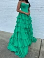 A-line Chiffon Straight Sleeveless Sweep Train Prom Dresses