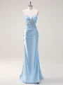 Sheath Silk Like Satin Sweetheart Sleeveless Sweep Train Prom Dresses