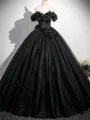 Ball-Gown Off-the-Shoulder Flower Floor-Length Tulle Corset Prom Dress