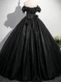 Ball-Gown Off-the-Shoulder Flower Floor-Length Tulle Corset Prom Dress