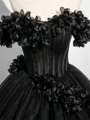 Ball-Gown Off-the-Shoulder Flower Floor-Length Tulle Corset Prom Dress