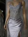 Sheath Straight Appliques Lace Sweep Train Corset Prom Dress