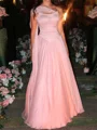 A-line Straight Pleated Floor-Length 30D Chiffon Corset Prom Dress