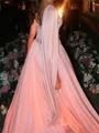 A-line Straight Pleated Floor-Length 30D Chiffon Corset Prom Dress