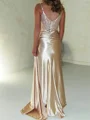 Sheath Straps Sequin Sweep Train Silk Like Satin Corset Prom Dress