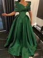 A-line Off-the-Shoulder Beading Floor-Length Satin Corset Prom Dress