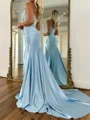 Sheath Straight Pleated Court Train Silk Like Satin Corset Prom Dress
