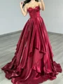 A-line Sweetheart Ruffles Sweep Train Corset Prom Dress