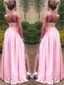 A-Line/Princess Straps Floor-Length Stretch Crepe Prom Dress With Leg Slit