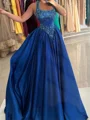 A-line Halter Sequin Sweep Train Silk Like Satin Prom Dress
