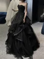 A-line Sweetheart Ruffles Floor-Length Tulle Corset Prom Dress