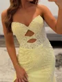 Sheath Sweetheart Appliques Lace Sweep Train Tulle Prom Dress