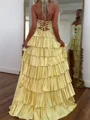A-line Sweetheart Cascading Ruffles Floor-Length Silk Like Satin Corset Prom Dress