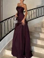 A-line Straight Pleated Floor-Length Taffeta Corset Prom Dress