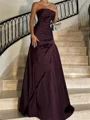 A-line Straight Pleated Floor-Length Taffeta Corset Prom Dress