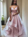 A-Line/Princess V-neck Floor-Length Net Prom Dress